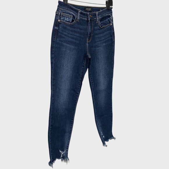 Judy Blue Mid-Rise Destroyed Slim Fit Jeans Women's Size 27 Distressed Raw-Hem - Picture 3 of 11